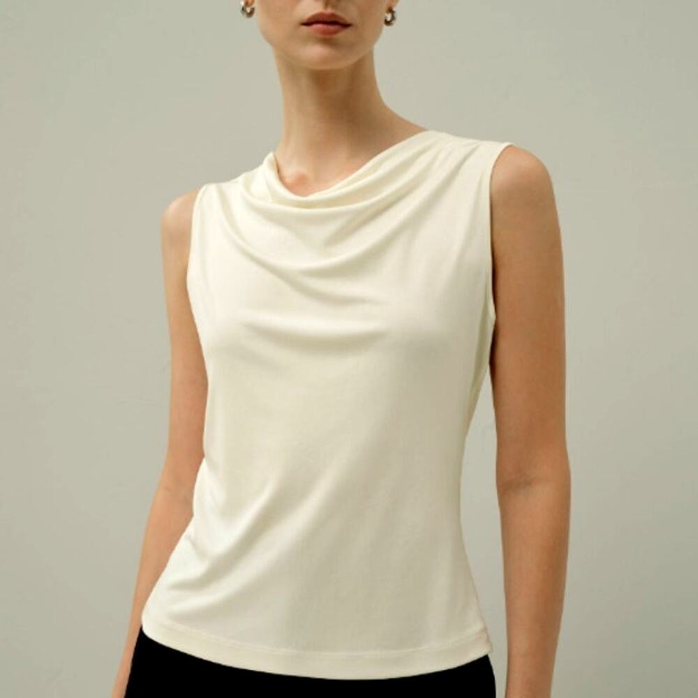 Lilysilk Silk Jersey Cowlneck Sleeveless Top Lily White Size L